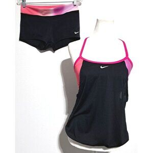 Nike Black Pink Tankini Sz M Top & Shorts Set Running Exercise Swim
